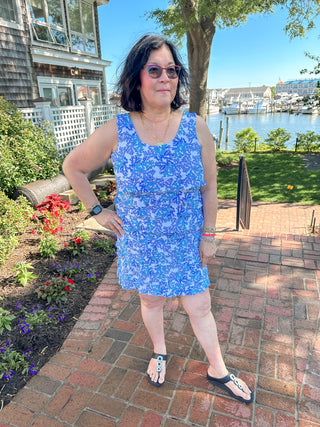 Lulu B White and Blue Coral Cha Cha Skort