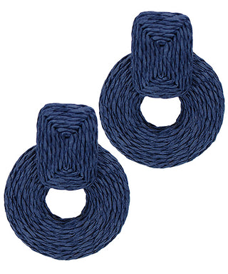 Wrapped Raffia Circle Dangle Earrings Navy