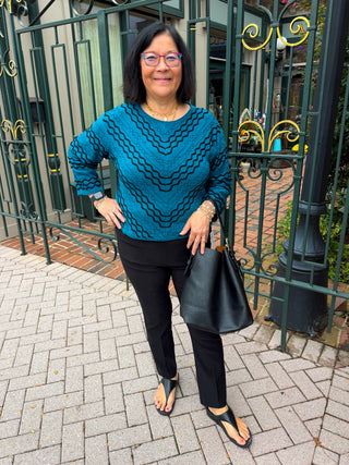 Olivia by Habitat Embroidered Wave Boat Neck Sweater Teal