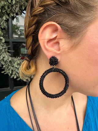 Black Beaded Hoop Earrings