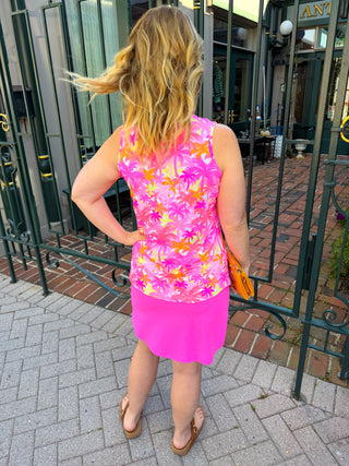 Lulu B Pink Palm Tree Sleeveless V-neck Top