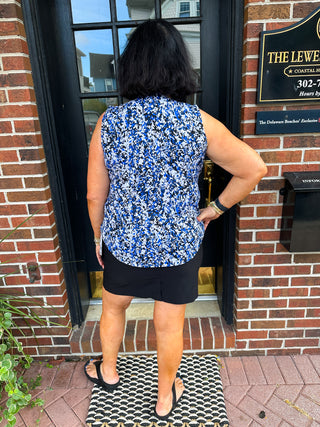 Lulu B Navy and Sand Vine Sleeveless Keyhole Top