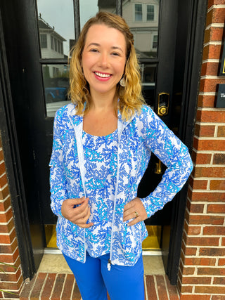 Lulu B White and Blue Coral Zip Jacket