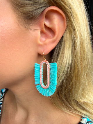 Aqua Raffia Statement Earrings