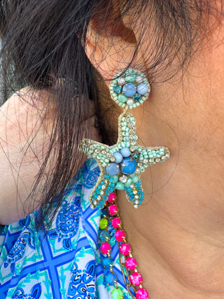Turquoise Starfish Beaded Earrings