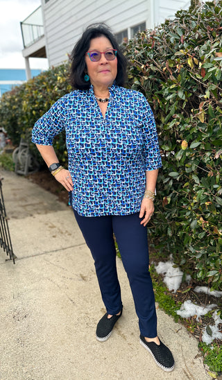 Lulu B Blue Maze Button Tunic