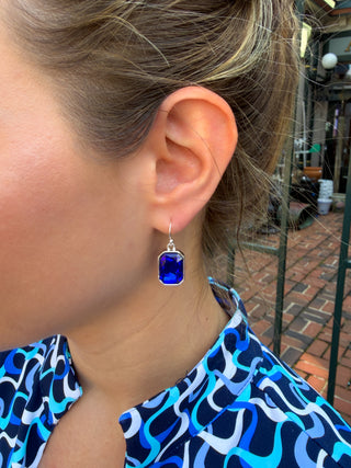 Blue and Silver Crystal Rectangle Earrings