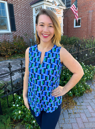 Lulu B Coastal Mosaic Sleeveless Keyhole Top