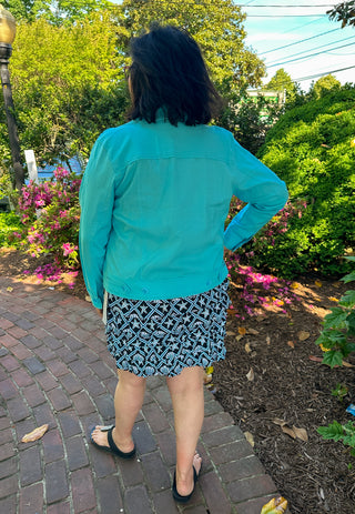 Lulu B Black and Turquoise Shells Cha Cha Skort