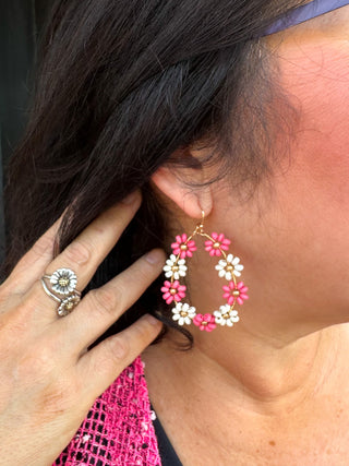 Pink and Cream Flower Earrings