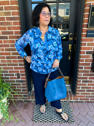 Tango Mango Blue Floral Button Down Blouse