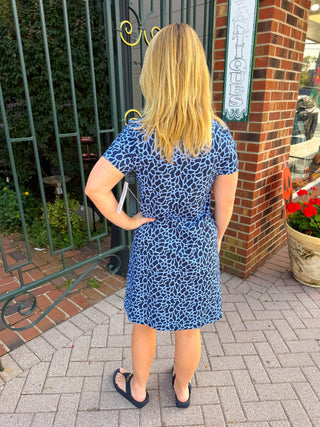 Lulu B Periwinkle Giraffe Short Sleeve Quarter Zip Dress