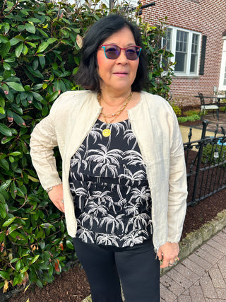 Beachtime by Lulu B Cha Cha Tank Black and Stone Palms