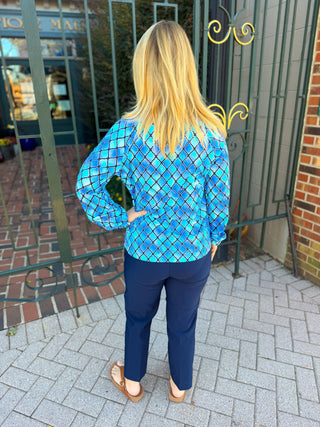 Beachtime by Lulu B Blue Window Pane Full Zip Jacket