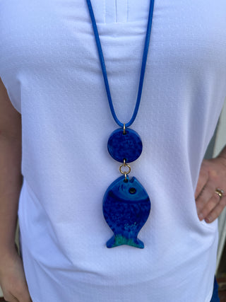 Blue Fish Necklace and Earring Set
