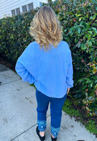 Lulu B Dark Denim Leaves Embroidered Capri