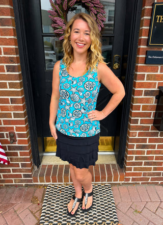 Lulu B Clear Turquoise Shells UPF 50+ Scoop Neck Tank