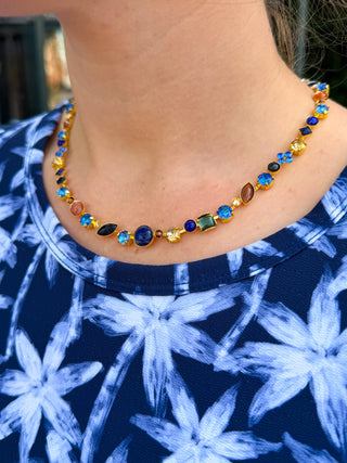 Sorrelli Crystal and Cabochon Tennis Necklace Denim Moon