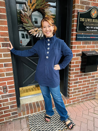 Lulu B Navy Button Pullover