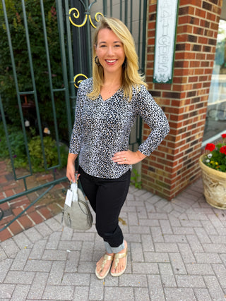 Lulu B Black Sparkle Leopard V-Neck Top