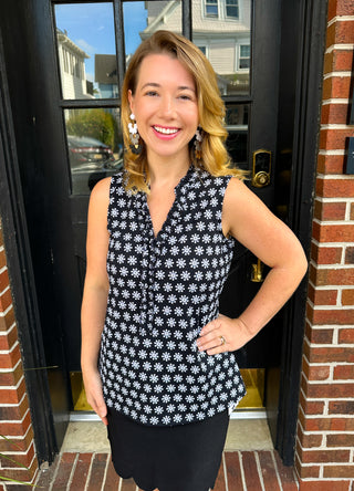 Beachtime by Lulu B Little Ruffle Neck Sleeveless Top Black Daisy