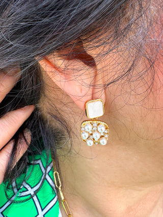 Gold and Pearl Block Earring