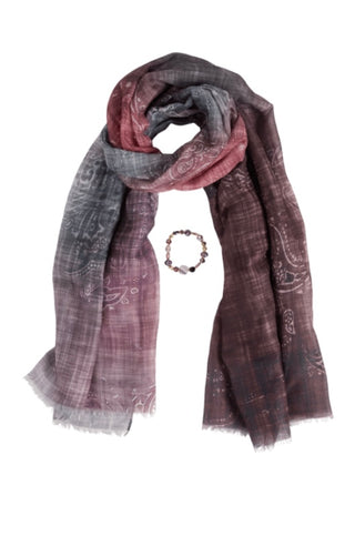 Purple Paisley Knit Scarf + Bracelet Set