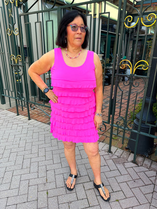 Lulu B Bright Hot Pink Cha Cha UPF 50+ Ruffle Dress