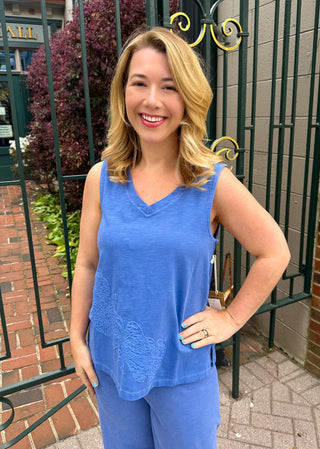 Escape by Habitat Baja Blue Flower Embroidered Tank