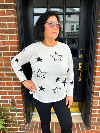Lulu B Black and White Star Chenille Sweater