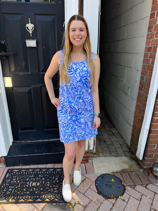 Lulu B White and Blue Floral Basic Tank