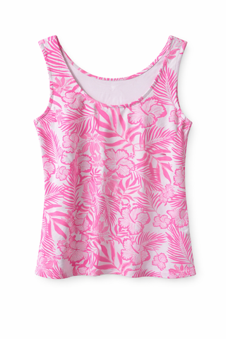 Lulu B Bright Pink Hibiscus Basic Tank