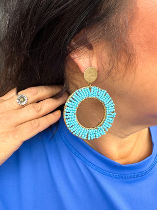 Treasure Blue Beaded Circular Earrings