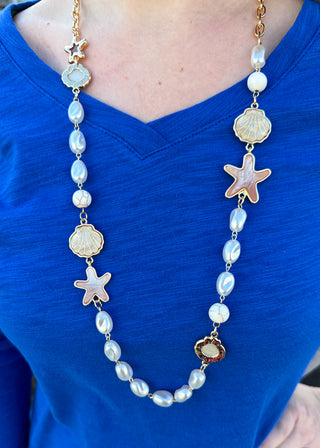 Pearl and Shell Necklace and Earring Set