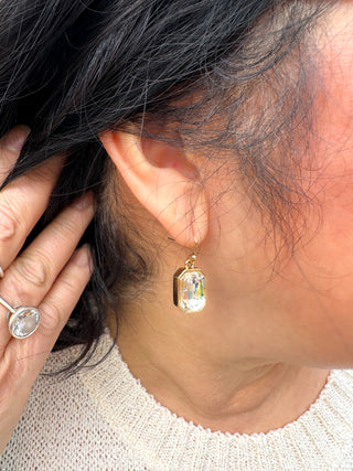 Gold and Clear Crystal Rectangle Earrings