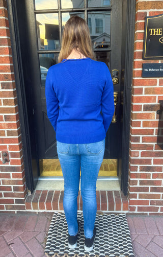 Lulu B Chic Royal Blue Cable Knit V-Neck Sweater