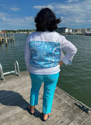 Tango Mango Blue Medallion Linen Back Print Jacket