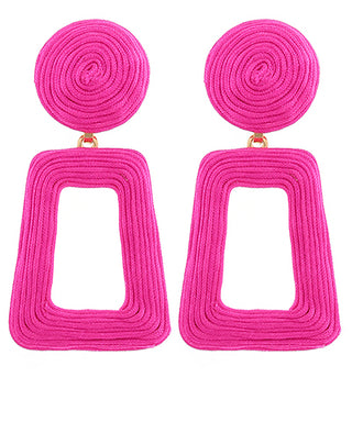 Wrapped Open Trapezoid Drop Earrings Fuchsia