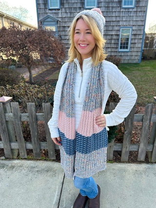 Pink and denim checkered scarf