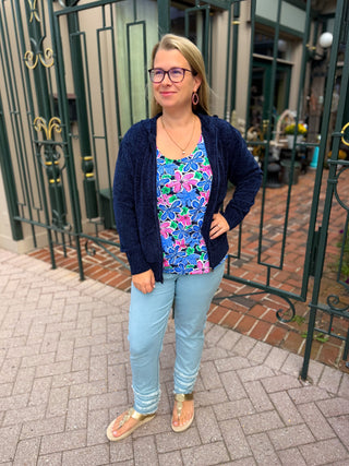 Lulu B Heathered Navy Hooded Chenille Zip Jacket