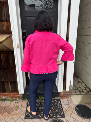 Tango Mango Fuchsia Flame Ruffle Linen Jacket