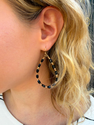 Black Beaded Teardrop Earrings