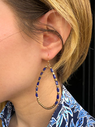 Navy Beaded Teardrop Earrings