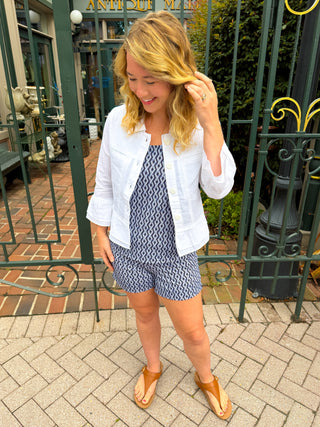 Tango Mango White Ruffle Linen Jacket