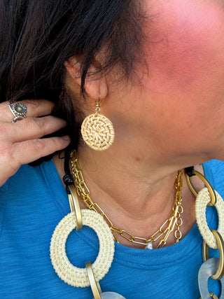 Abalone and Natural Woven Necklace and Earring Set