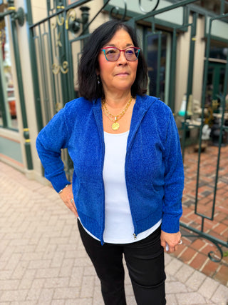 Lulu B Heathered Sapphire Hooded Chenille Zip Jacket