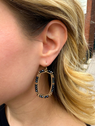 Black and Gold Beaded Oblong Earrings