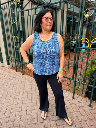 Lulu B Blue Sparkle Leopard UPF 50+ Scoop Neck Tank