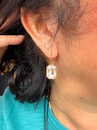 Gold and Clear Crystal Rectangle Earrings