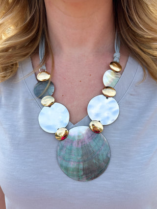 Grey and Shell Necklace and Earring Set